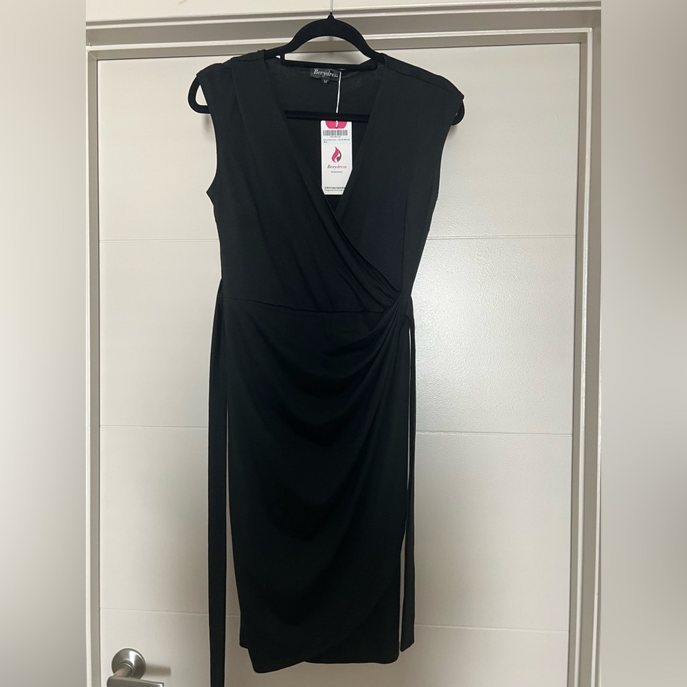 stretchy faux wrap dress with tie